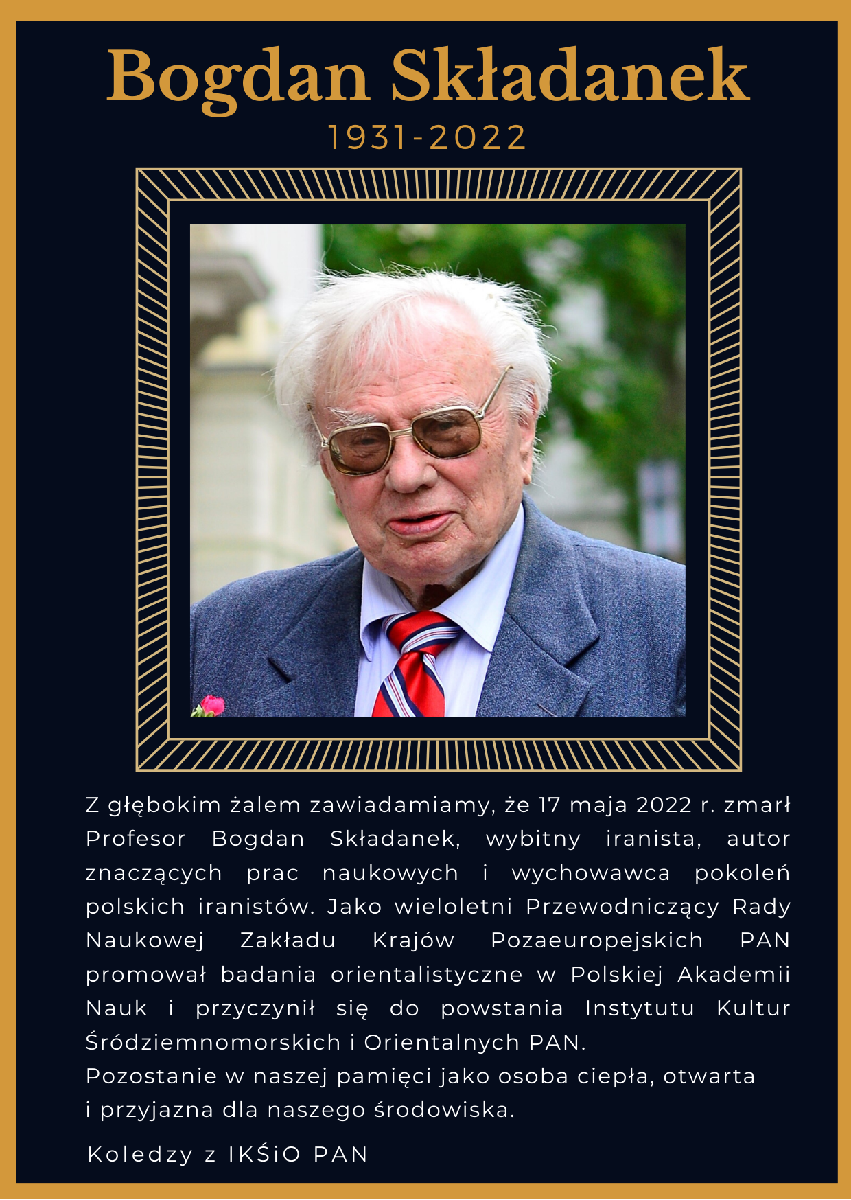 Simple Bordered Gold And Blue Death Announcement