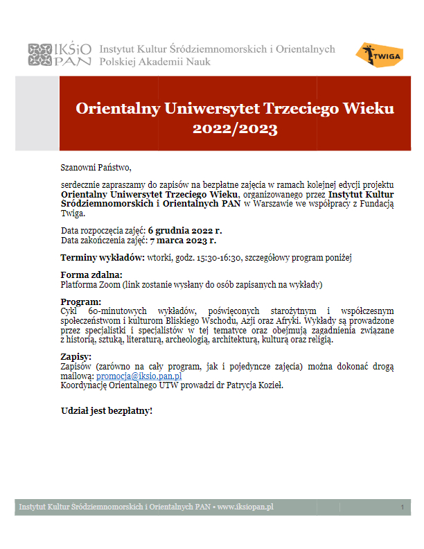 Zaproszenie Orientalny UTW 2022 20231